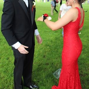 Gorgeous red lace prom dress